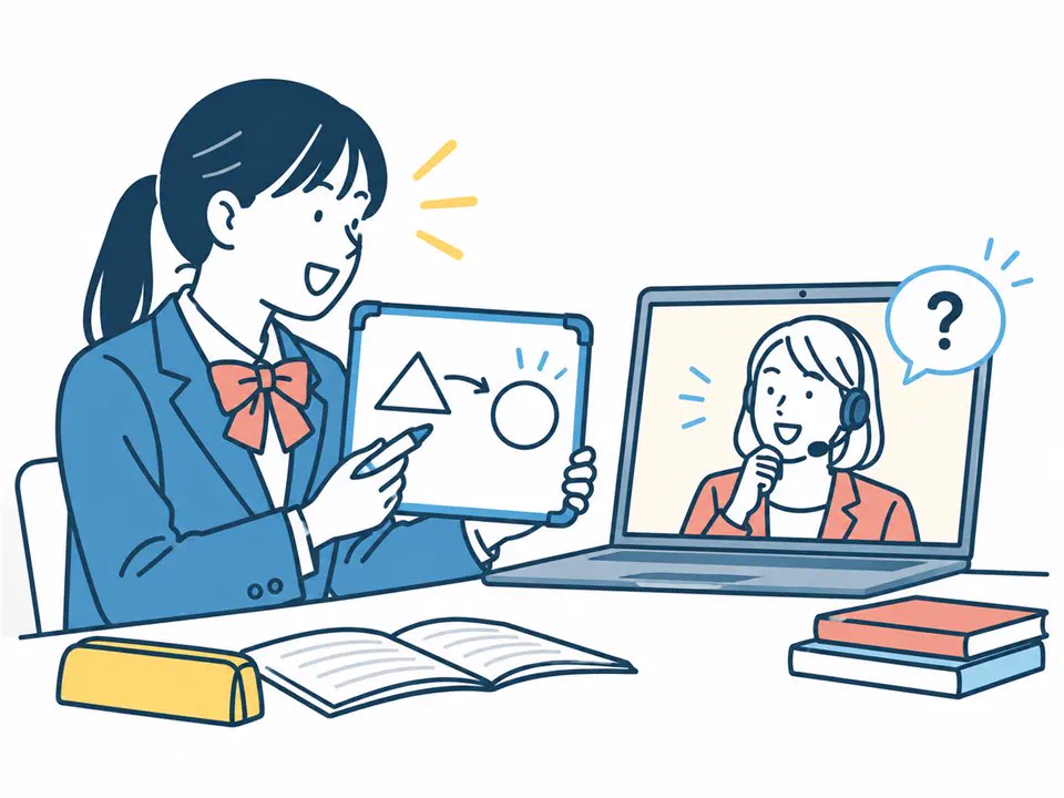 生徒が講師に内容を説明する逆授業のイラスト