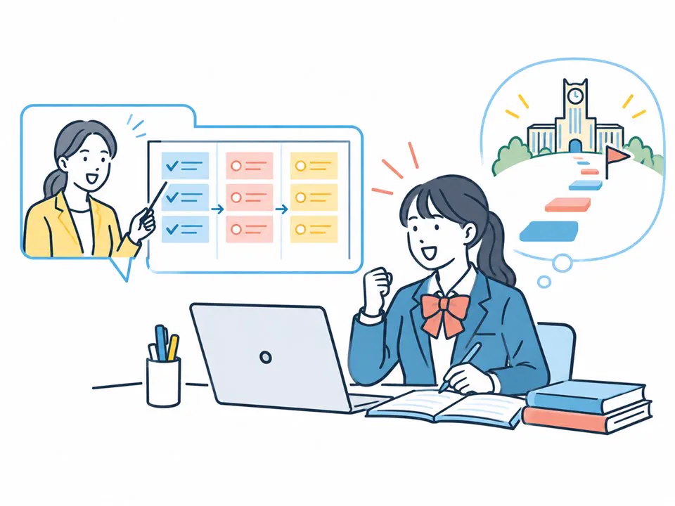 週間タスクと合格までのロードマップを確認するイラスト