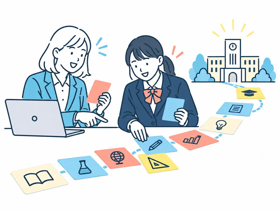 生徒専用のカリキュラムを組み立てるイラスト