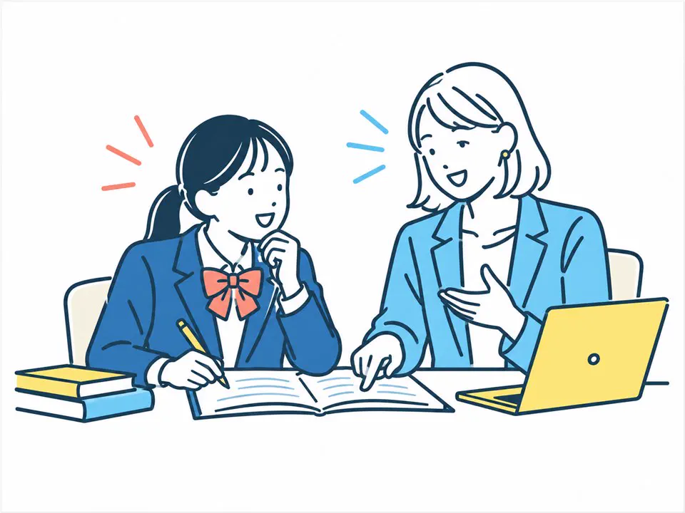 経験豊富な講師が高校生を指導するイラスト