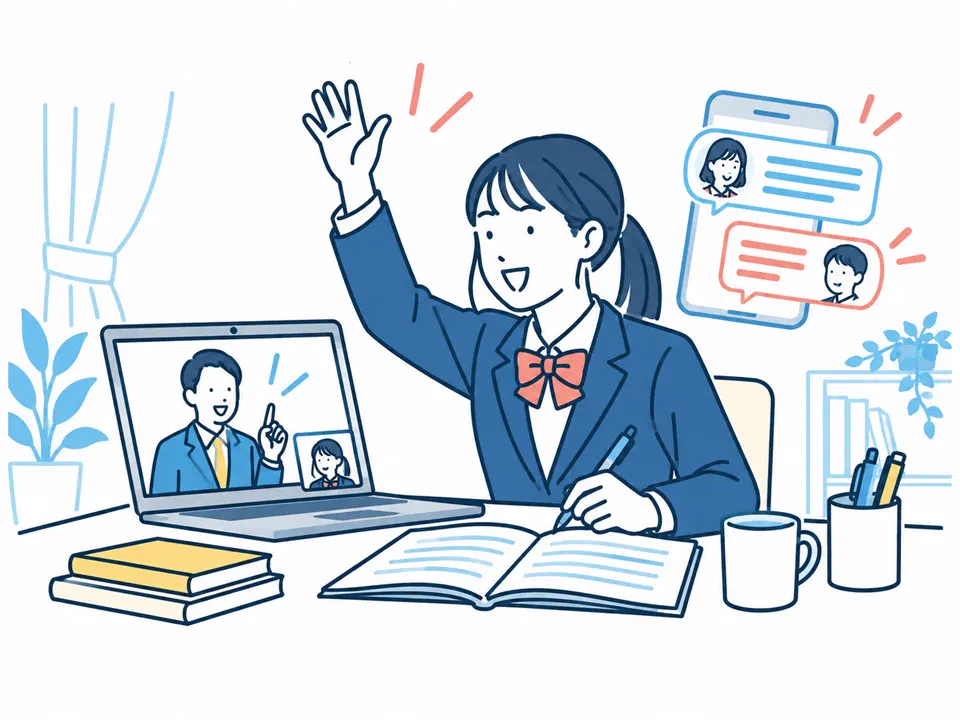 オンラインでいつでも質問できる学習環境のイラスト